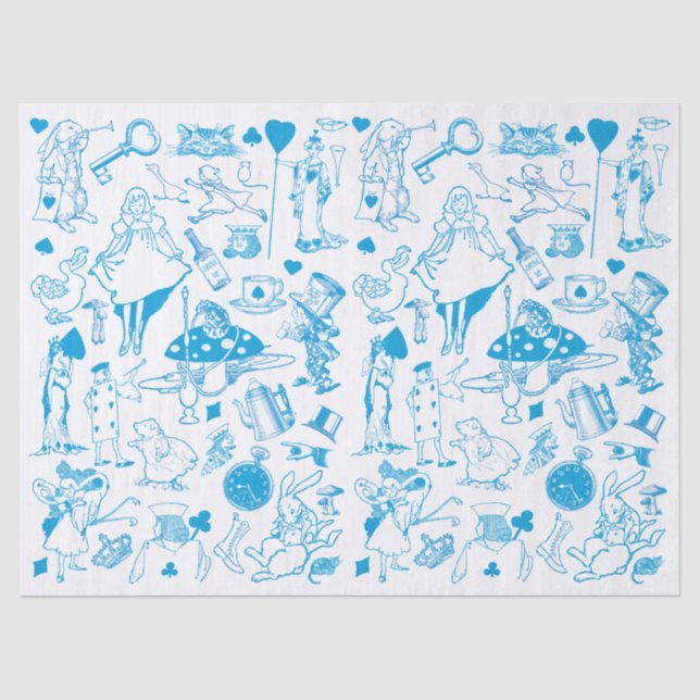 Muster für blaue Alice im Wunderland Seidenpapier (Vorderseite)