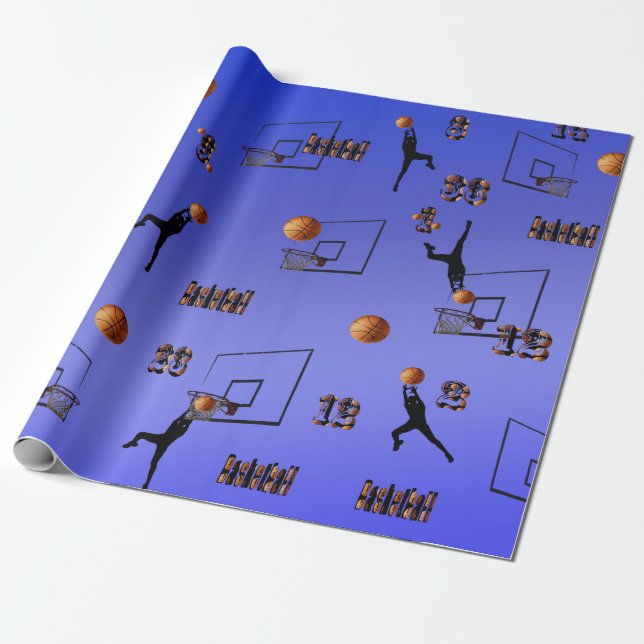 Muster für blaue Basketballspieler, Geschenkpapier (Ungerollt)