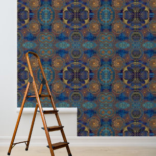 Muster für blaue goldene Kreise abziehen und klebe Tapete