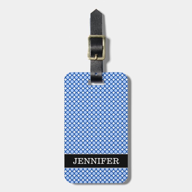 Muster für blaue Punkte/Kreise + Individuelle Name Gepäckanhänger (Vorderseite vertikal)