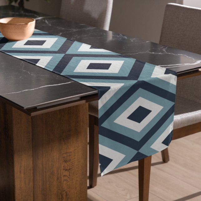Muster für blaue Quadrate Kurzer Tischläufer (Geometric squares pattern  table runner)