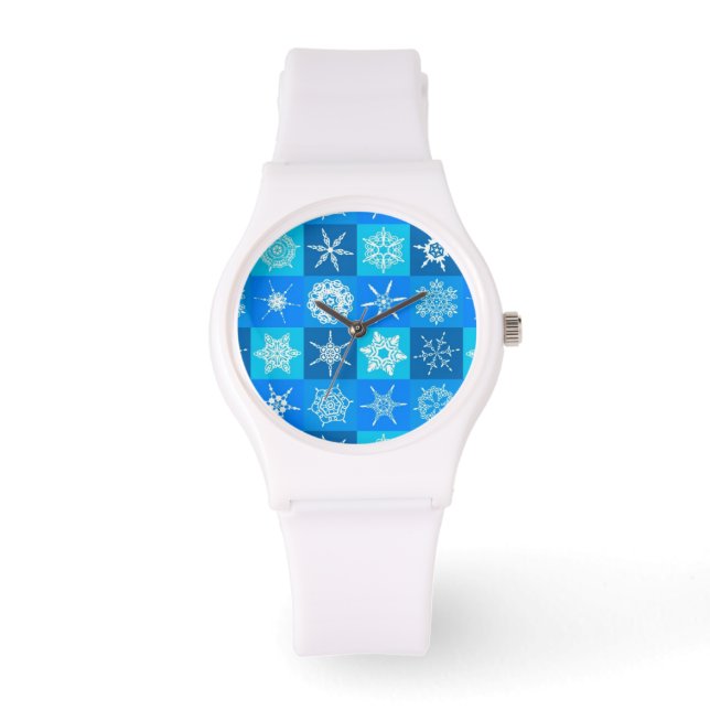 Muster für blaue Schneeflocken Armbanduhr (Vorderseite)