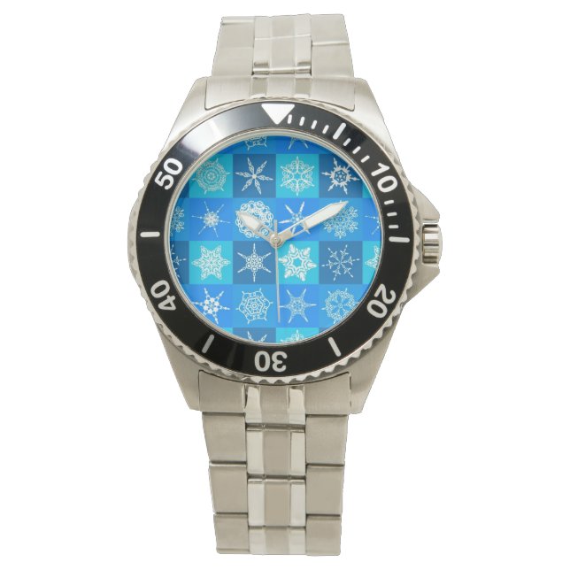 Muster für blaue Schneeflocken Armbanduhr (Vorderseite)
