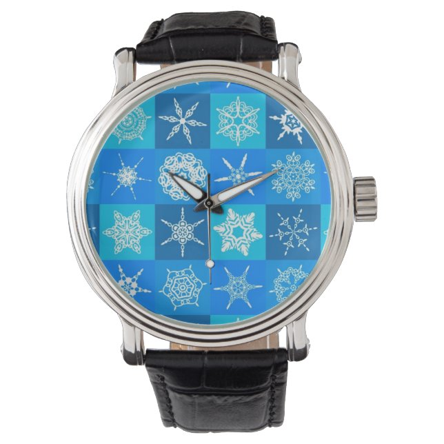 Muster für blaue Schneeflocken Armbanduhr (Vorderseite)