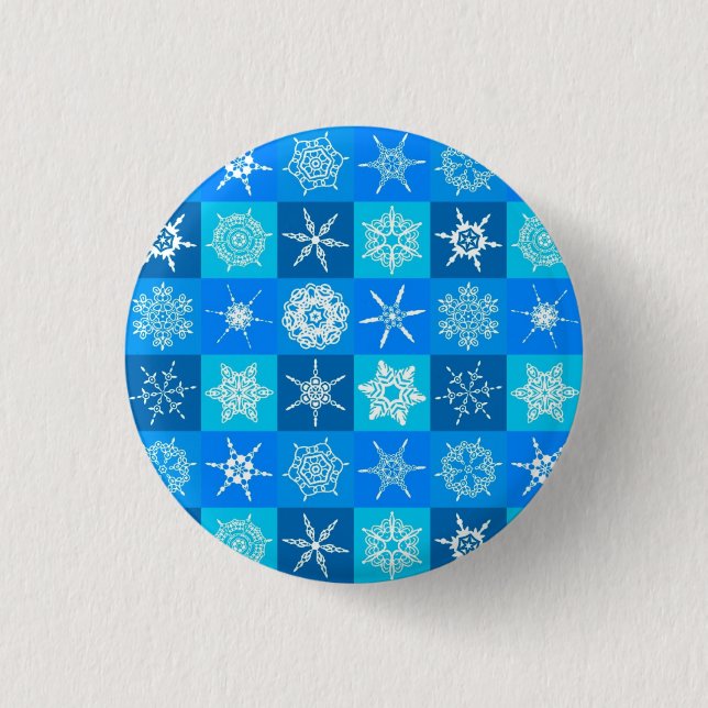 Muster für blaue Schneeflocken Button (Vorderseite)