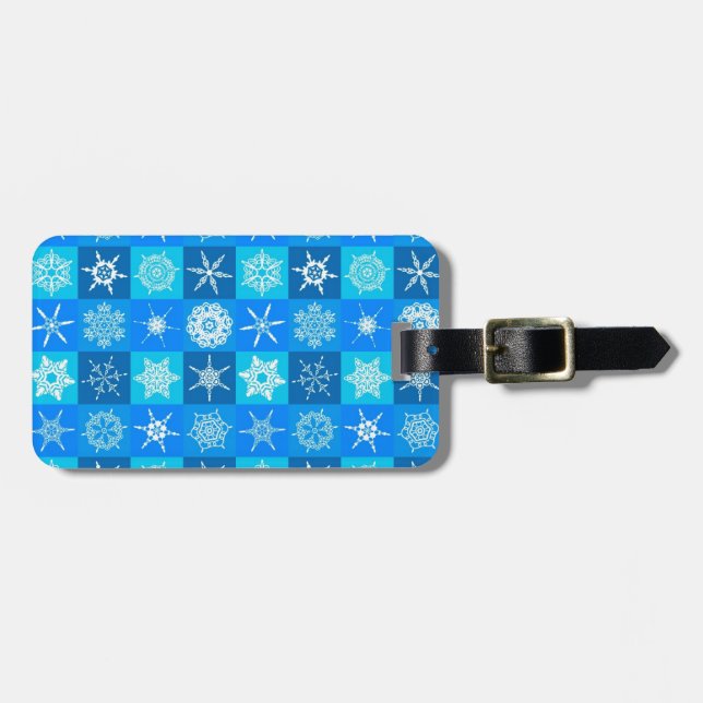 Muster für blaue Schneeflocken Gepäckanhänger (Vorderseite horizontal)
