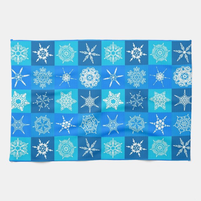 Muster für blaue Schneeflocken Geschirrtuch (Horizontal)