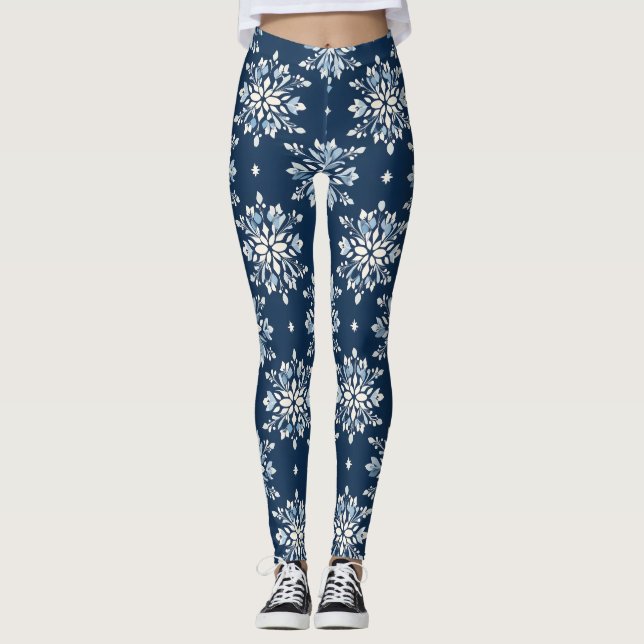 Muster für blaue Schneeflocken Leggings (Vorderseite)