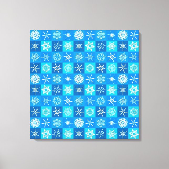 Muster für blaue Schneeflocken Leinwanddruck (Vorderseite)