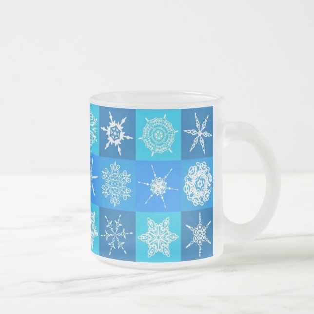 Muster für blaue Schneeflocken Mattglastasse (Rechts)