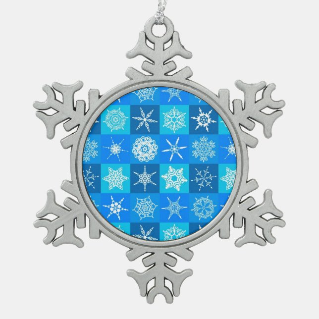 Muster für blaue Schneeflocken Zinn-Ornament (Vorderseite)