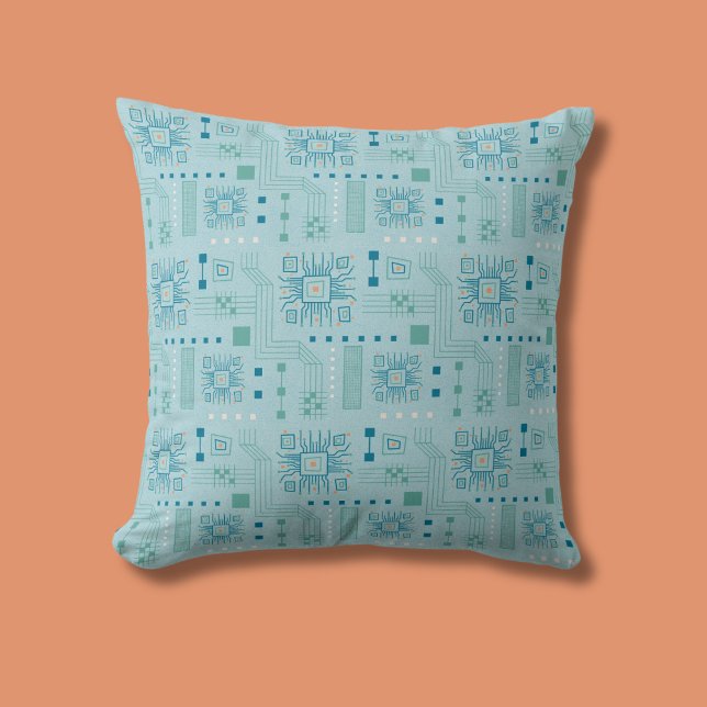 Muster für blaue und Aquamarine Schaltkreise Kissen (Von Creator hochgeladen)