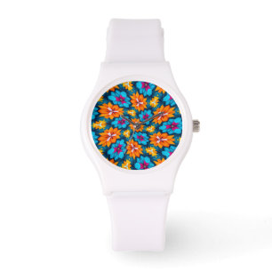 Muster für blaue und orange Blume Armbanduhr