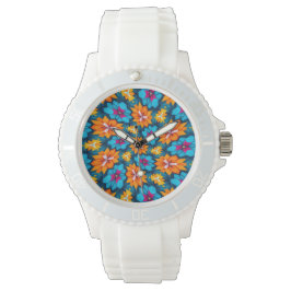 Muster für blaue und orange Blume Armbanduhr