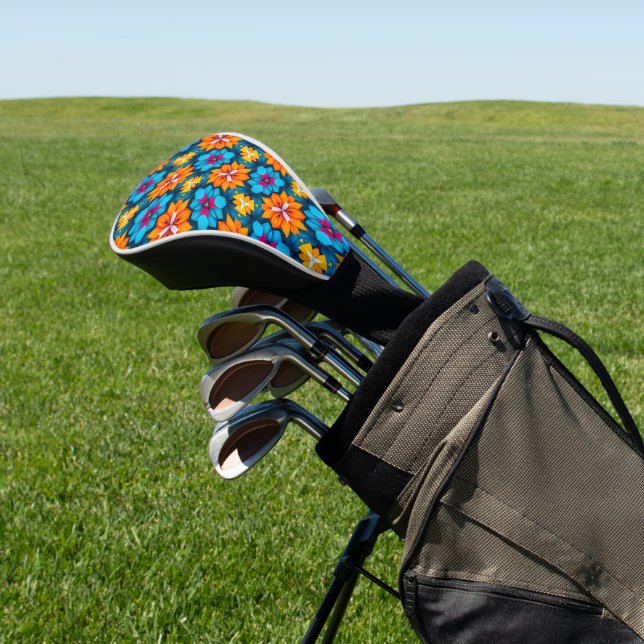 Muster für blaue und orange Blume Golf Headcover (In SItu)