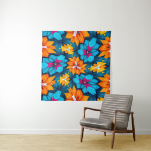 Muster für blaue und orange Blume Wandteppich