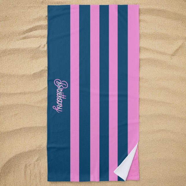 Muster für blaue und rosa Streifen Personalisiert Strandtuch (Von Creator hochgeladen)