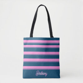 Muster für blaue und rosa Streifen Personalisiert Tasche