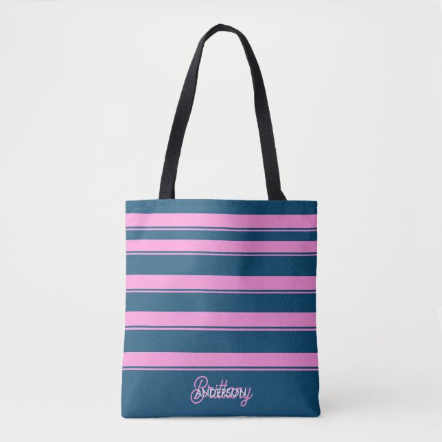 Muster für blaue und rosa Streifen Personalisiert Tasche (Vorderseite)