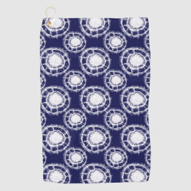 Muster für blaue und weiße Shibori-Kreise Golfhandtuch (Vorderseite)