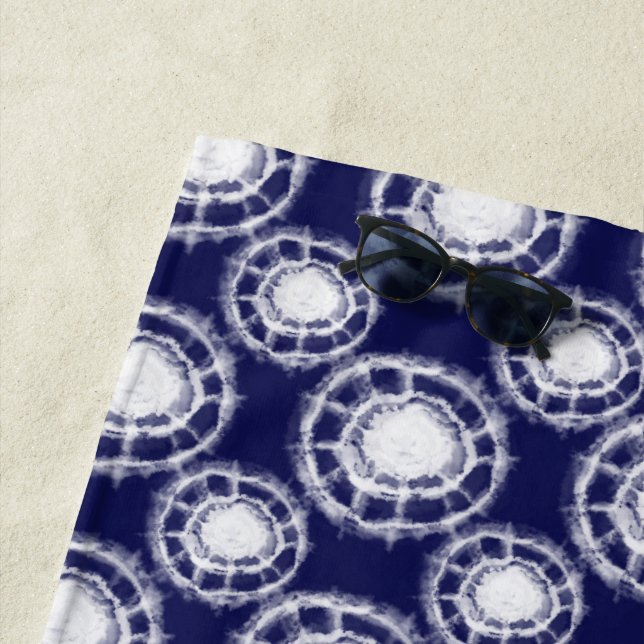 Muster für blaue und weiße Shibori-Kreise Strandtuch (Beispiel)