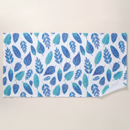 Muster für blaue Wasserfarben-Blätter Strandtuch