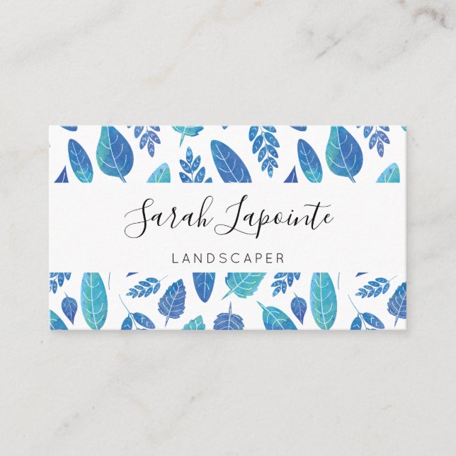 Muster für blaue Wasserfarben-Blätter Visitenkarte (Vorderseite)