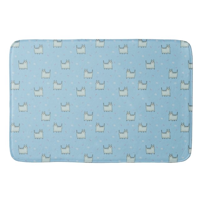 Muster für blaue, weiße Katzen Badematte (Vorderseite)