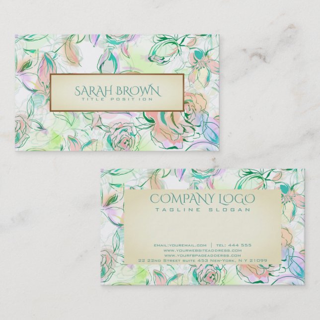 Muster für Blume mit Wasserfarben Visitenkarte (Vorne/Hinten)