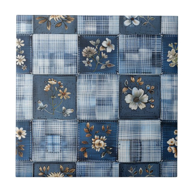Muster für Blumenmuster | Boho Denim Fliese (Vorderseite)