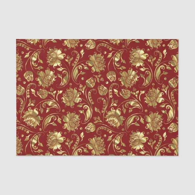 Muster für braune und goldene florale Damaskus Seidenpapier (Vorderseite)