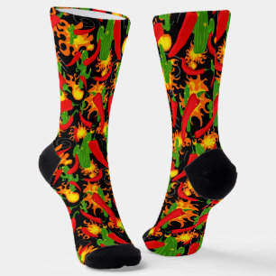 Muster für Chili-Paprikaschoten Flammen und Kaktus Socken