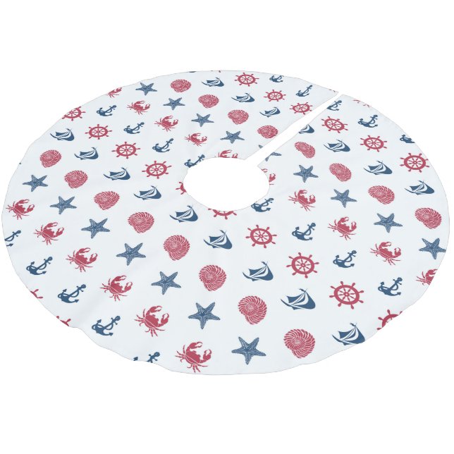 Muster für das Symbol Rot-Weiß-Blau-Meer Polyester Weihnachtsbaumdecke (Schrägansicht)