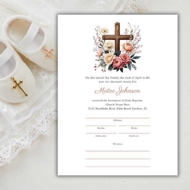 Muster für die Ausstellung einer Bescheinigung übe (Floral Cross Catholic Baptism Certificate Template)