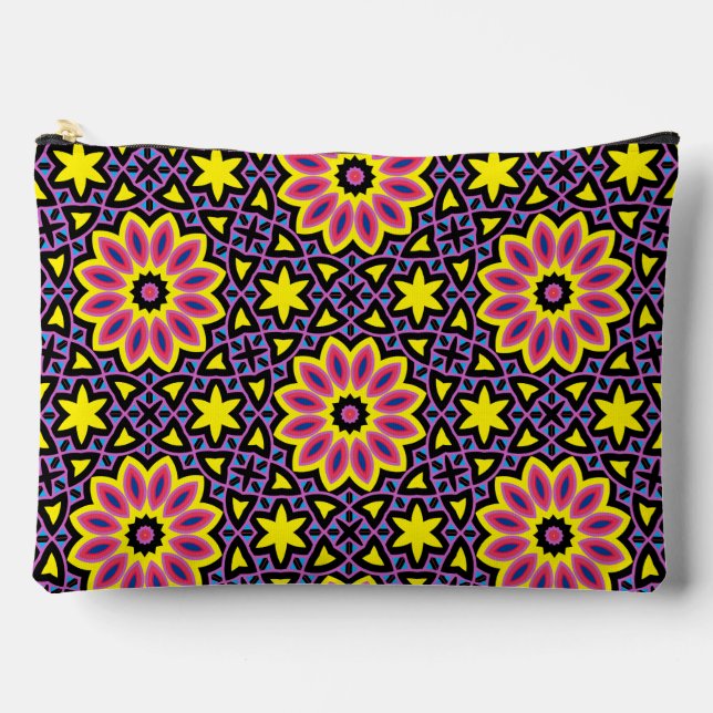 Muster für die coole geometrische Retro-Blume Zubehörtasche (Vorderseite)