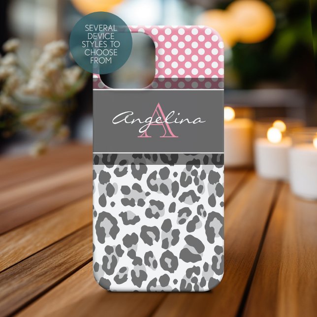 Muster für die Druckvorlage für Girly Leopard-Spot iPhone 15 Hülle (Personalized Phone Case with Monogram)