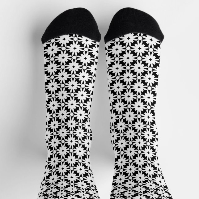 Muster für die Schwarz-weiße Blume Socken (Oben)
