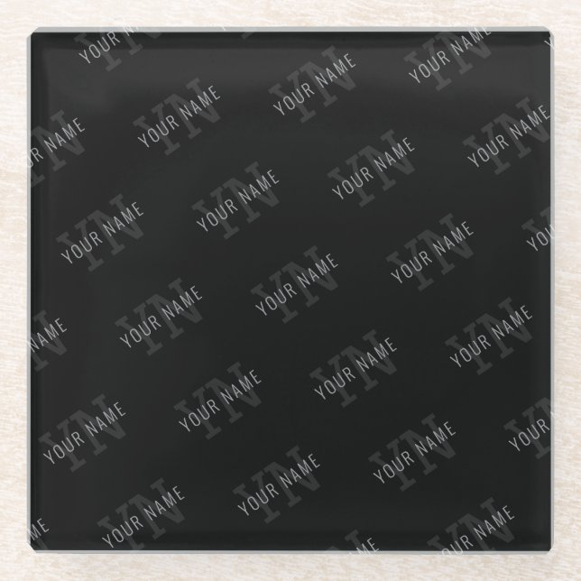 Muster für dunkelgraue und schwarze Monogramme Glasuntersetzer (Vorderseite)