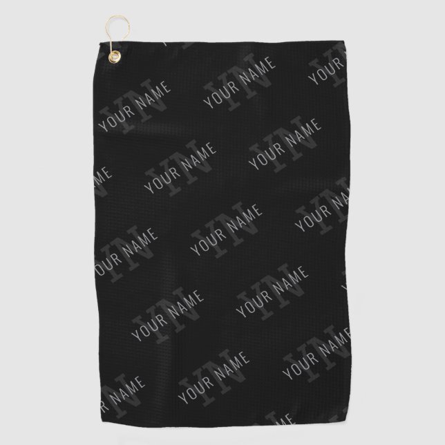 Muster für dunkelgraue und schwarze Monogramme Golfhandtuch (Vorderseite)