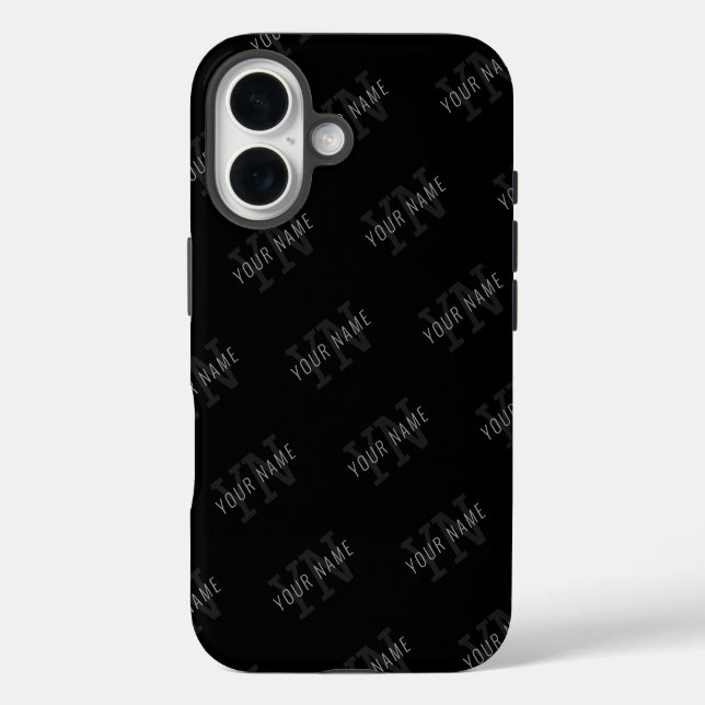 Muster für dunkelgraue und schwarze Monogramme iPhone 16 Hülle (Rückseite)