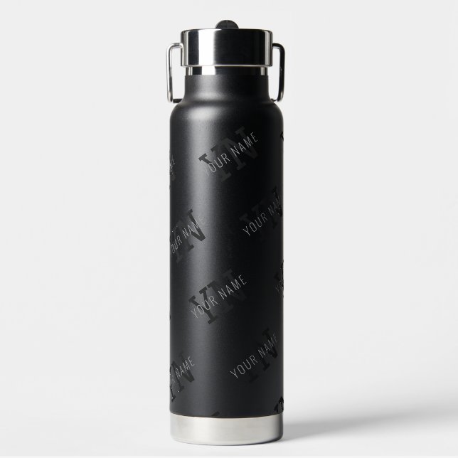 Muster für dunkelgraue und schwarze Monogramme Trinkflasche (Vorderseite)