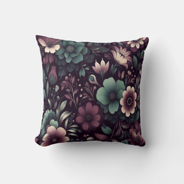 Muster für dunkle Lila und grüne Blume Kissen (Vorderseite)