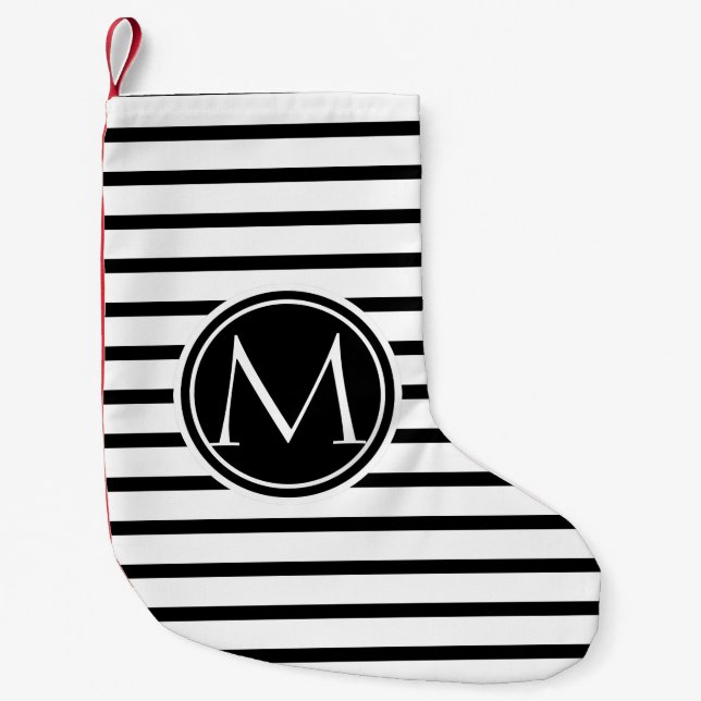 Muster für dünne Streifen und Monogramm Kleiner Weihnachtsstrumpf (Vorderseite)