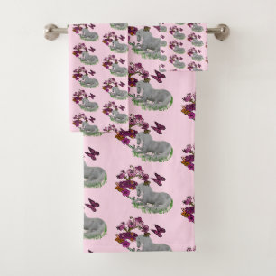 Muster für Einhornschmetterlinge und Blume Badhandtuch Set