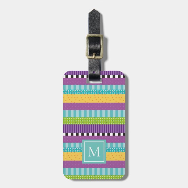 Muster für elegante Monogramm-Streifen und -Punkte Gepäckanhänger (Vorderseite vertikal)