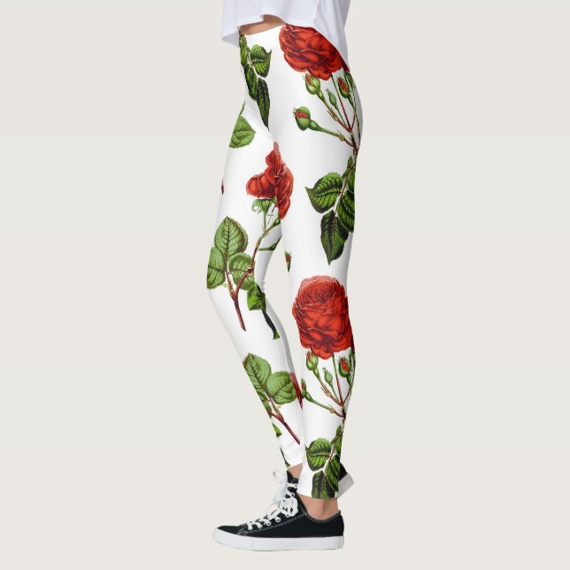 Muster für elegante Rote Rosen Blumenmuster-Blume  Leggings (Links)