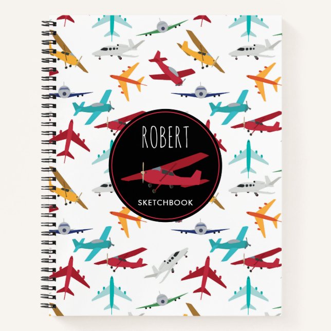 Muster für farbenfrohe Flugzeuge Notizbuch (Vorderseite)