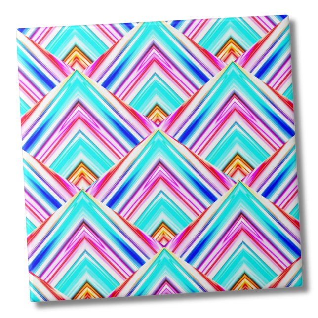 Muster für farbenfrohe geometrische Dreiecke Fliese (Bright Colorful Geometric Triangles Pink Blue Ceramic Tile)