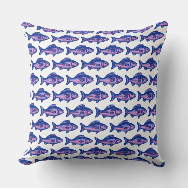 Muster für Fische - Navy Blue und Pink auf Weiß Kissen (Vorderseite)