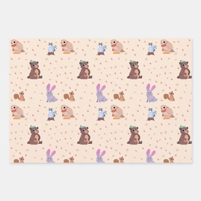 Muster für flache Herbstfälle/Herbsttiere Geschenkpapier Set (Vorderseite)